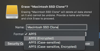 14 - Disk Utility - Mercury Elite Pro - APFS Volume (Macintosh SSD Clone) - Erase screenshot.png