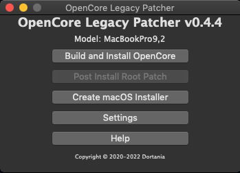 OpenCore Post Install Root Patch Grey MacBook Pro 9,2 May'22.png