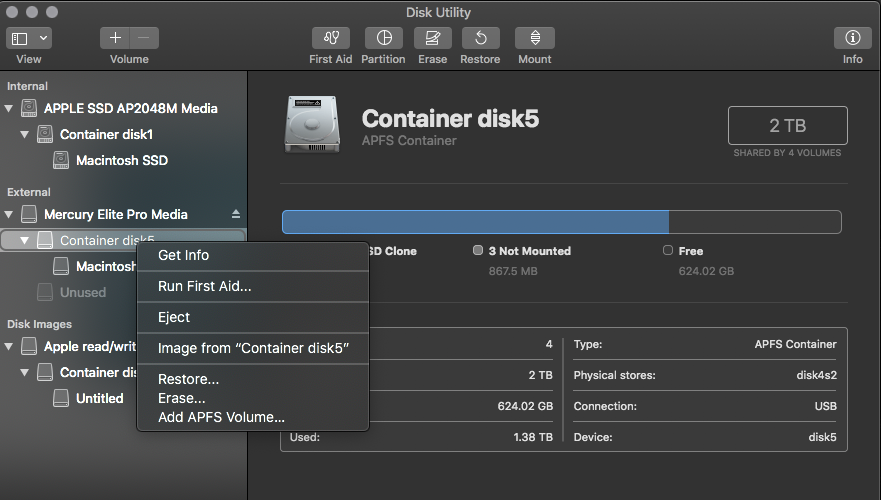7 - Disk Utility - Mercury Elite Pro - APFS Container screenshot.png