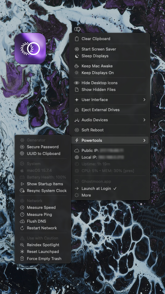 Screenshot of Ghostmoon.app - a utility app for macOS.