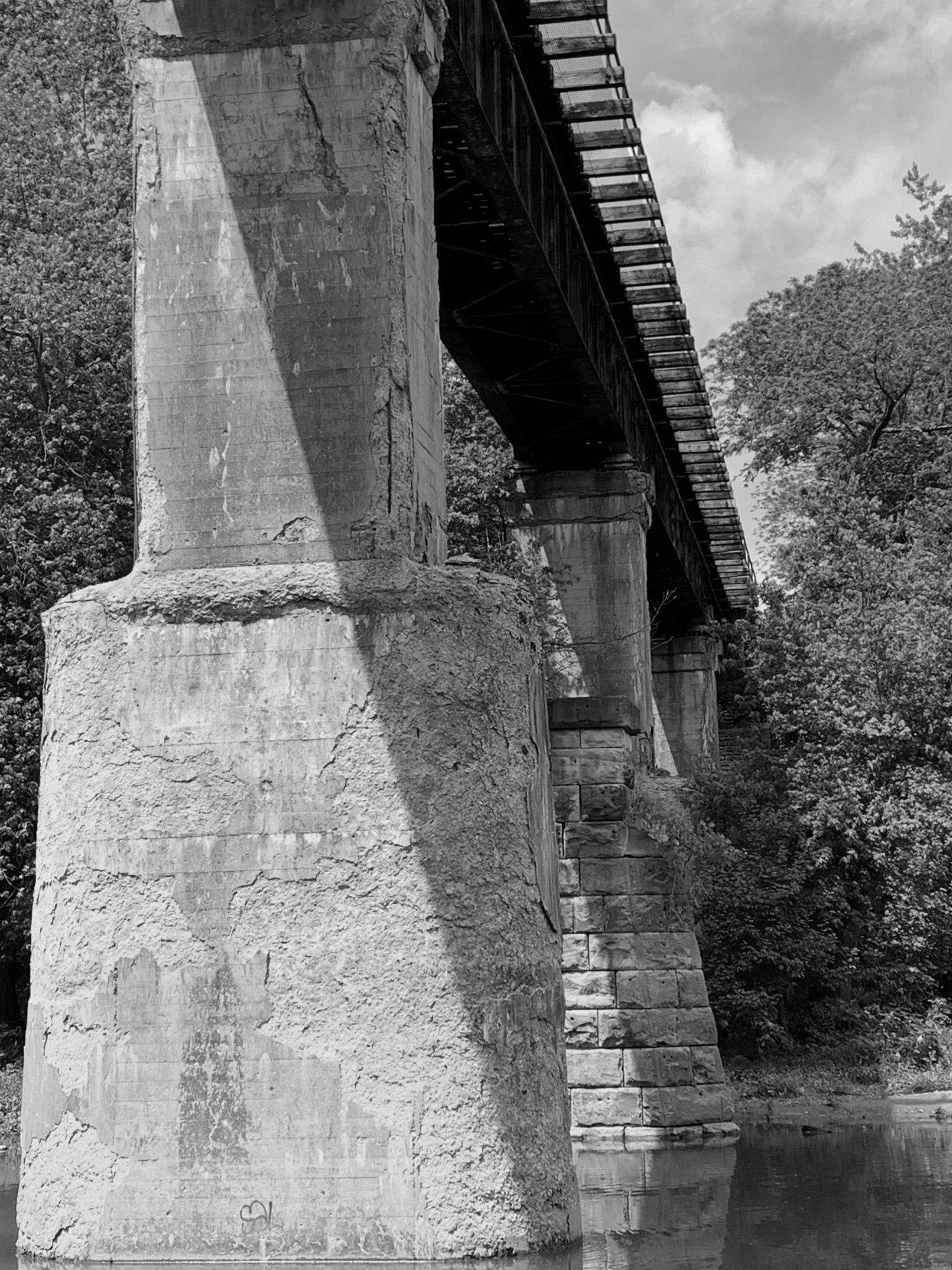 Battelle Darby Creek - Railroad Bridge over creek 3 B&W.jpg