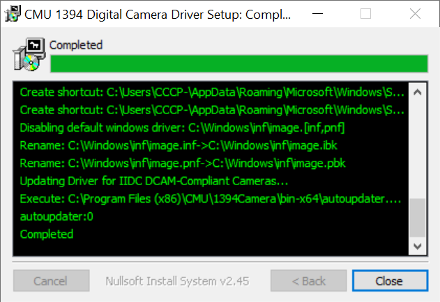 CMU 1394 Digital Camera Driver Setup Completed.PNG