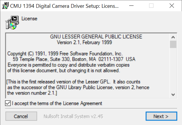 CMU 1394 Digital Camera Driver Setup step 1.PNG