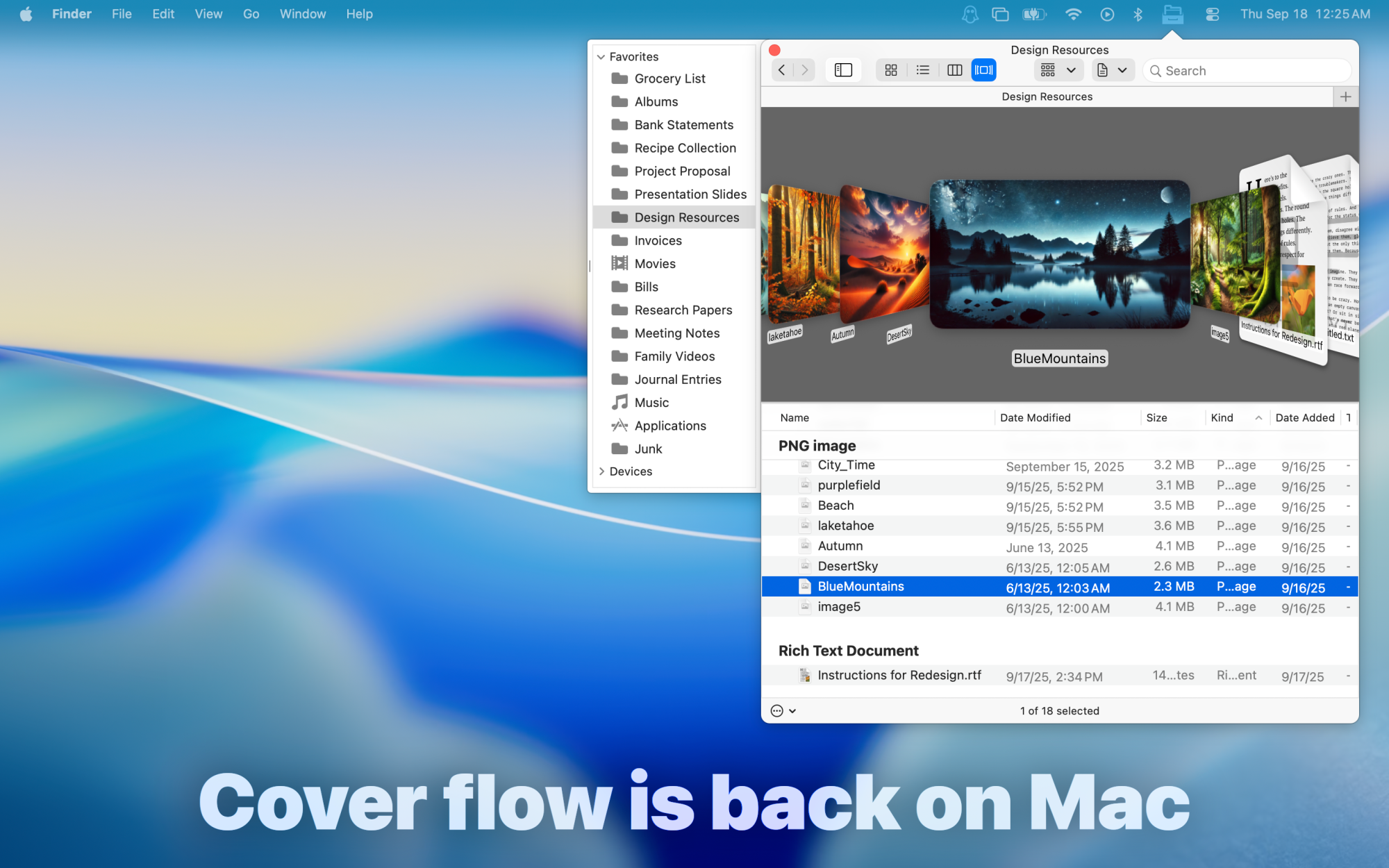 Cover Flow view on macOS Tahoe in the File Cabinet Pro app.