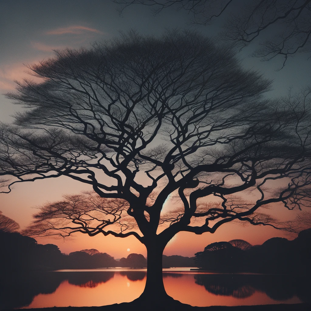 DALL·E 2024-01-25 12.36.29 - A serene evening scene showcasing shadows and silhouettes. The fo...png