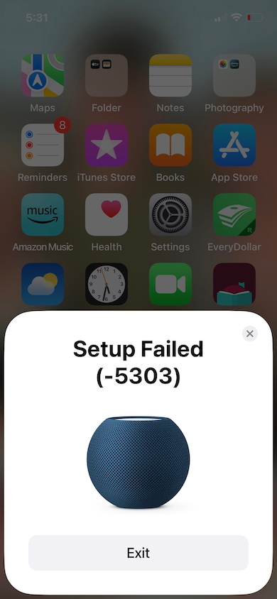 HomePod mini Setup Failed (-5303).png