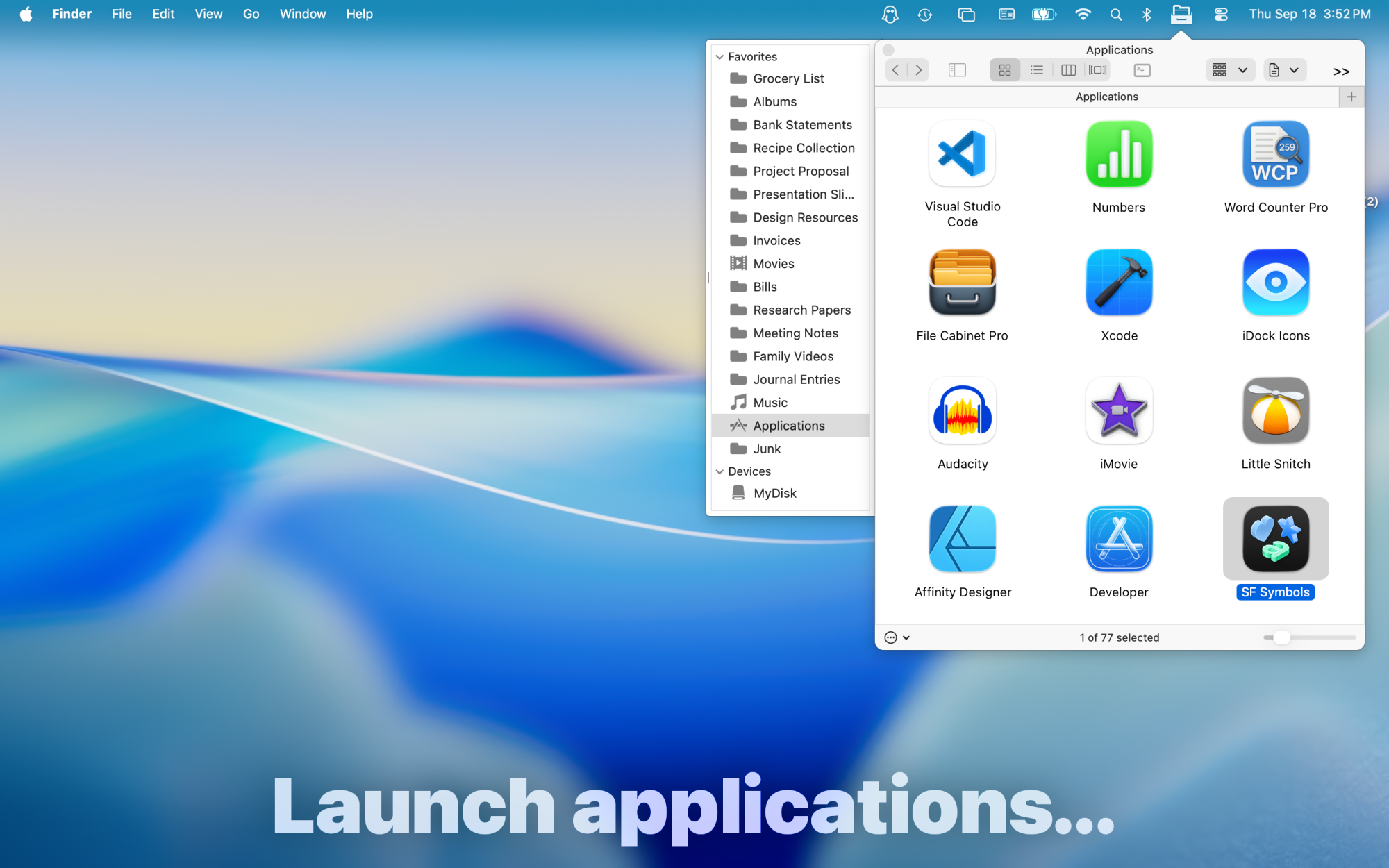 Launch Applications with File Cabinet Pro on Mac.