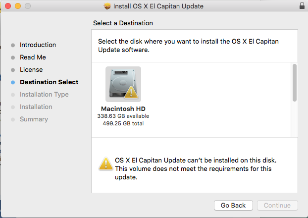 OS X El Capitan Update can't be installed on this disk. This volume does not meet the requirem...png