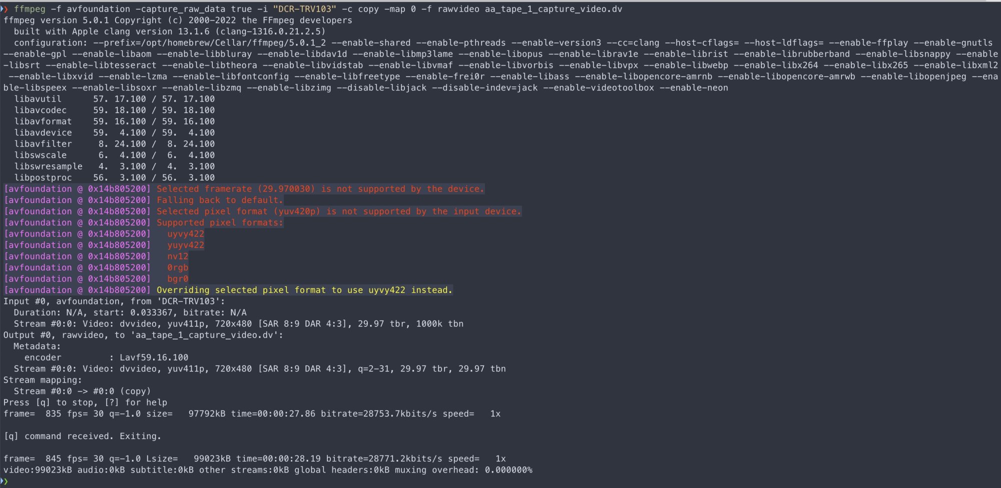 Proof of Working ffmpeg DV Tape capture from Camcorder under MacOs 12 on M1 Chip.jpg