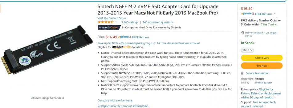 AmazonSmile_ Sintech NGFF M.2 nVME SSD Adapter Card for Upgrade 2013-2015 Year M2021-09-29 15_...png