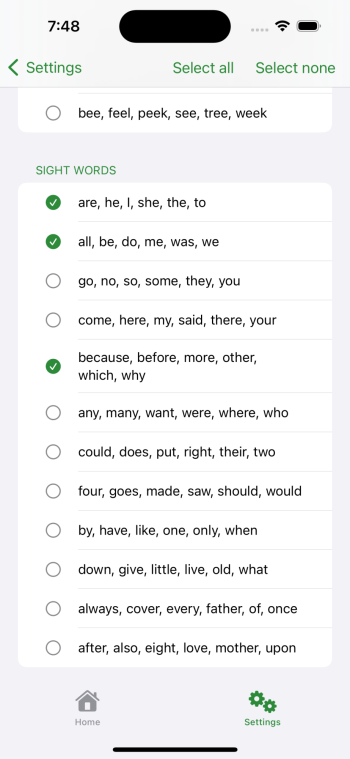 10. Select sight words iPhone.png
