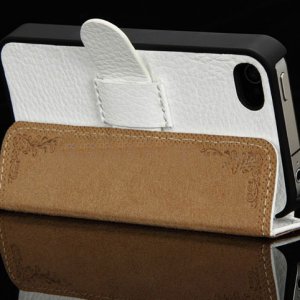 Super thin Genuine Flip Leather iphone 4 Case White 3.jpg