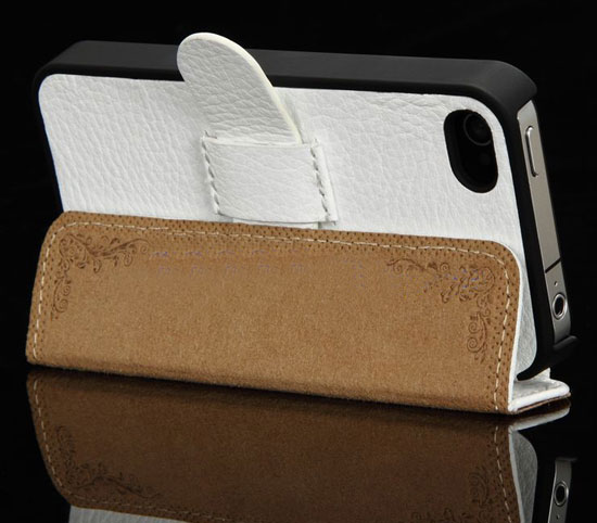 Super thin Genuine Flip Leather iphone 4 Case White 3.jpg