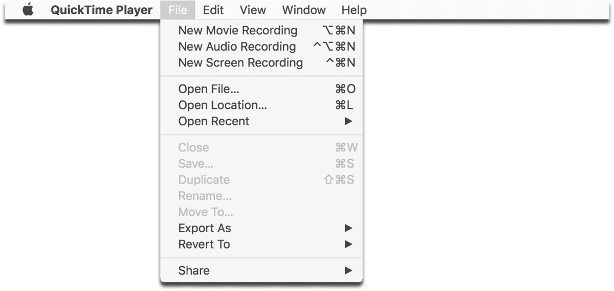 Screenshot of QuickTime screen recording menu bar.