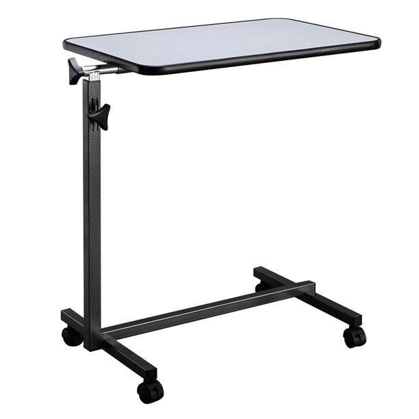 Rolling Laptop Table, Adjustable Overbed Bedside Sofa Side Table w/Tilting Top&Wheels, Lifted Hospital Medical Bed Table Tray, Bedridden Elderly Senior Patient Aid Food Table Tray, Silver Grey, A901