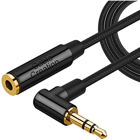 3.5mm Headphone Extension Cable,CableCreation Right Angle 3.5mm Male to Female Audio Stereo Cable with Silver-Plating Copper Compatible with iPhones, iPad, Sony Beats, PS4 Headset, Black/ 3Feet